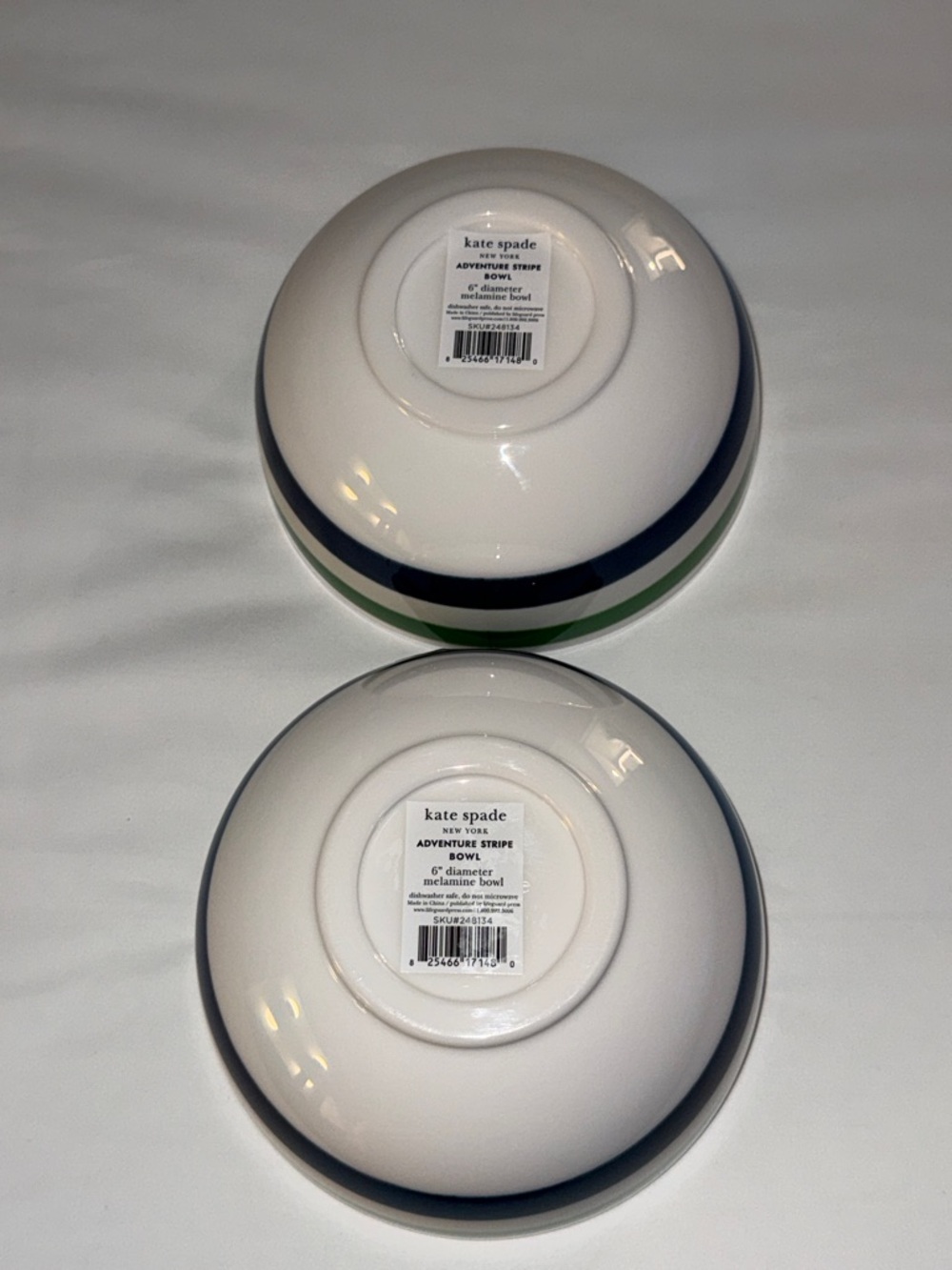 kate spade striped melamine individual bowls in green, navy and white - Picture 3 of 9